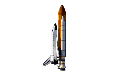 Fototapeta premium Space shuttle and rocket boosters assembly, isolated on transparent background