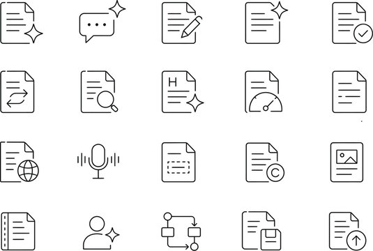 AI writing SaaS line icons set
