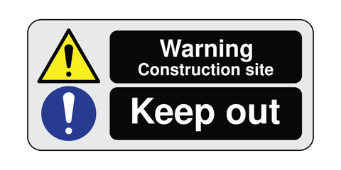 Fototapeta premium Warning Construction Site Keep Out Sign with Rounded Design, Industrial Hazard Safety Signage, Restricted Area Notice with Caution Symbol for Workplace Safety and Risk Prevention