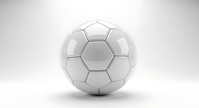 Clean white soccer ball with hexagonal and pentagonal panels on a soft white background football recreation pentagon isolated studio shot