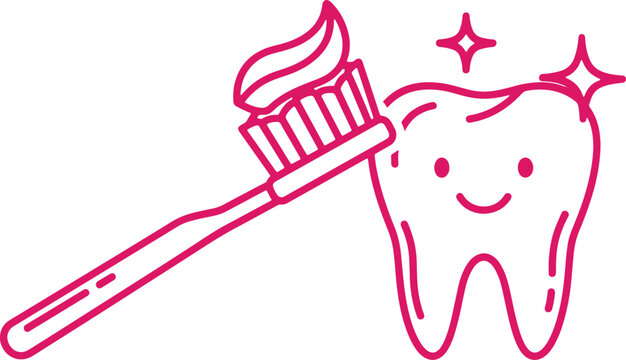 Happy smiling tooth with toothbrush and toothpaste sparkling clean.