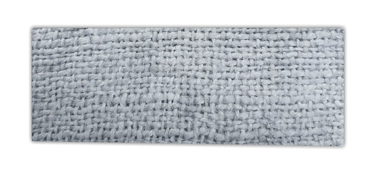 Fototapeta premium Light grey horizontal rectangular strip of woven sack texture material isolated on a white background.