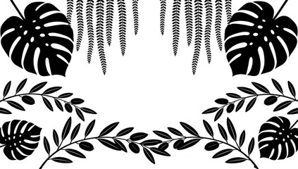 A striking black and white image of a monstera leaf, perfect for minimalist designs, botanical illustrations, or adding a touch of tropical elegance t © tordi