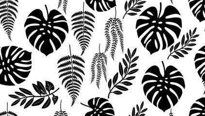 Fototapeta premium A minimalist, high-contrast image featuring tropical leaf silhouettes. Perfect for backgrounds, nature-inspired designs, or conveying a fresh, calming