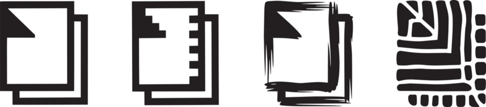 Document files icons set representing layers or duplicates in distinct hand drawn and flat line styles