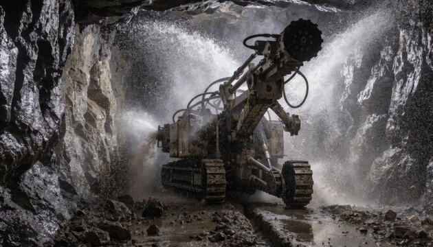 Lowseam underground roof bolter maneuvering through confined mine spaces demonstrating specialized compact design for bolting and drilling in narrow underground seams.