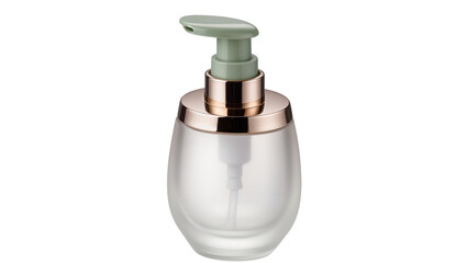 Fototapeta premium Frosted glass soap dispenser with rose gold accents, isolated on transparent background