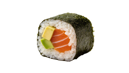 Fresh salmon and avocado sushi roll with nori, isolated on transparent background © Luke