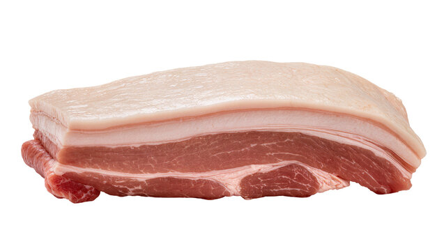 Raw pork belly with thick fat layer, isolated on transparent background