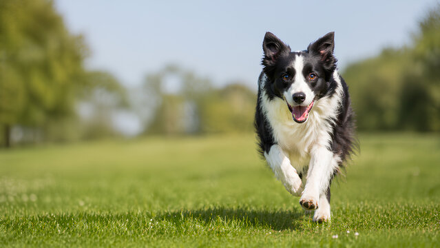 Border Collie Running on Grass Park