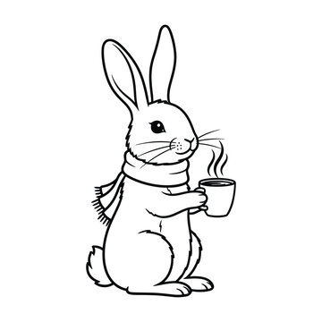 Whimsical rabbit holding a steaming cup of tea
