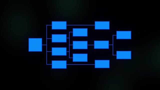 Digital flowchart infographic: business process and data hierarchy network