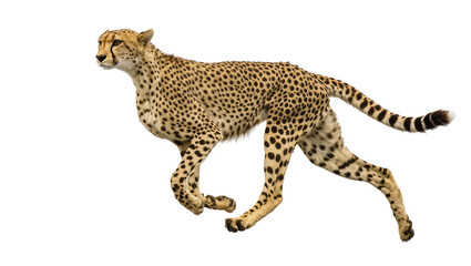 Fast cheetah running with spotted fur, isolated on transparent background © Luke