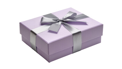 Obraz premium Lavender gift box with silver ribbon and bow, isolated on transparent background