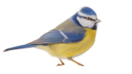 Blue tit bird with yellow belly and blue wings, isolated on transparent background © Luke