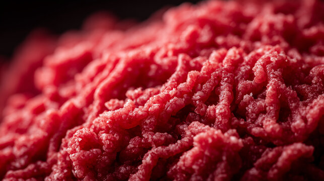Macro shot of ground beef texture with fine details and fresh red color