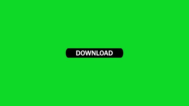 Animated black oval button with white text download' and a cursor pointer hovering over it on a bright green background for compositing keywords: download, button, click, cursor