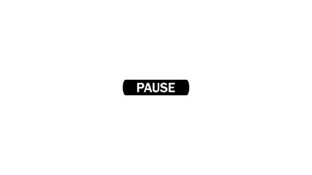 A black rounded rectangle button with the word pause in white capital letters is shown centrally on a plain white background with a black cursor arrow hovering over it, signifying the