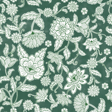 Block print hand drawn grass green color for textiles fabrics