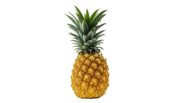 Ripe golden pineapple with green leafy crown, isolated on transparent background
