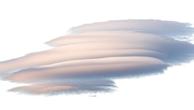 Layered lenticular clouds with soft pink and blue hues, isolated on transparent background