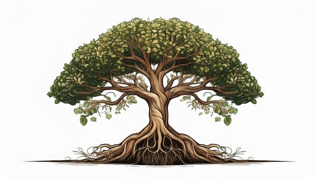 tree with root system isolated on white background generative ai