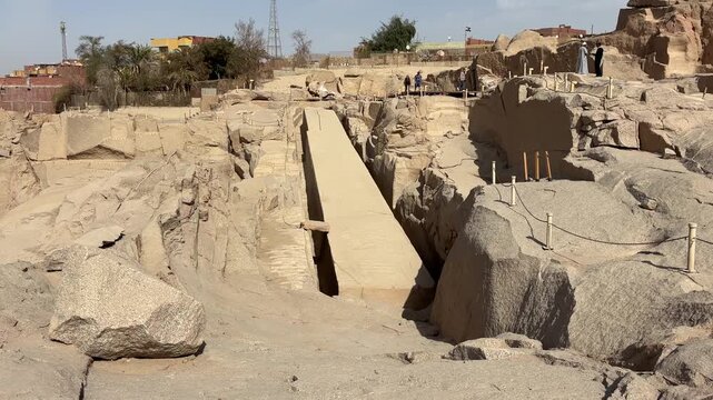 A view of the historic Unfinished Obelisk in Aswan, Egypt. If completed, it would have been approximately 42 meters tall and weighed 1,200 tons.