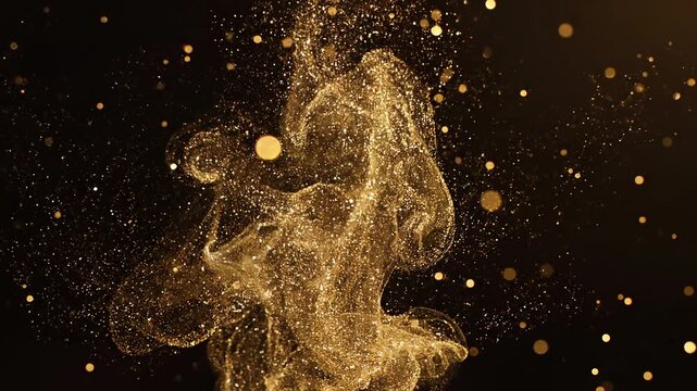 Soft Golden Particles Floating Up Black Background Loop