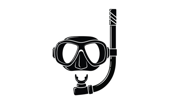 A detailed black silhouette depicts a vintage diving mask and snorkel showcasing classic underwater exploration equipment silhouette high quality professional modern elegant stylish clean