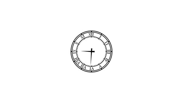 Minimalist analog clock face with fast motion time lapse on white background