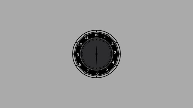 Minimalist analog clock face ticking time lapse on grey background