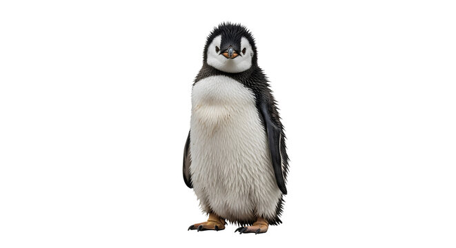 Baby penguin standing with a fluffy baby penguin stands facing forward on a, standing as transparent object