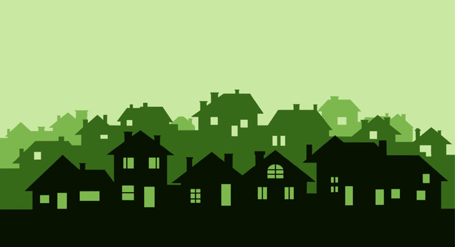 Green Silhouette Houses Background