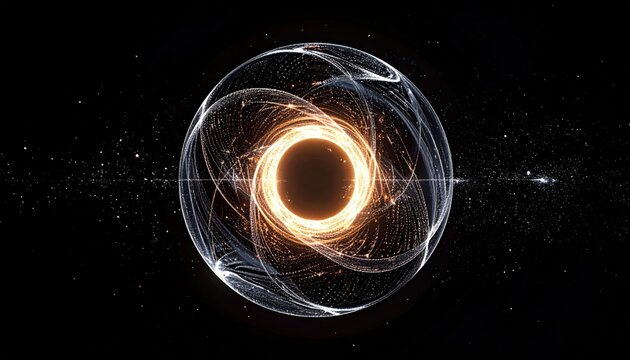 A glowing sphere of swirling subatomic particles representing the intense energy core of a quantum structure in a dark cosmic environment, captured as a high resolution visualization.