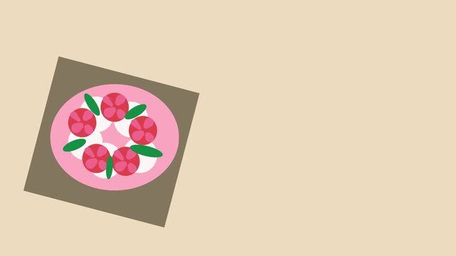 Animated Caprese Salad with Tomatoes Mozzarella and Basil Flat Design on Beige Background Italian Food Concept