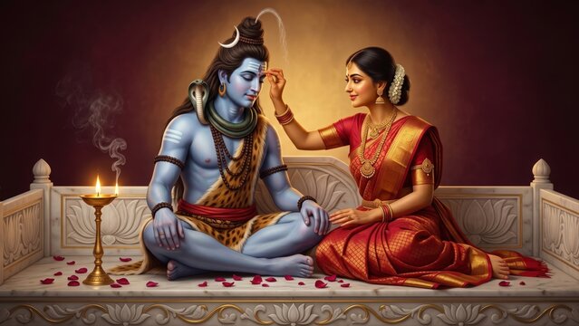 Parvati Applying Tilak to Shiva &ndash; Divine Ritual