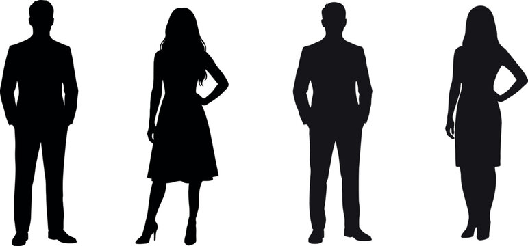 Silhouettes of four people standing in different poses