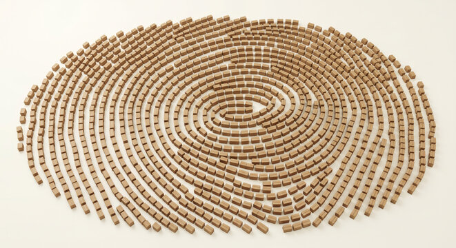 Circular maze pattern made of cardboard boxes