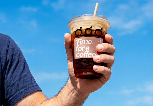 Iced Coffee Cup Close Up Mockup
