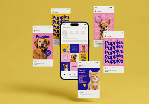 Smartphone with Five Vertical Post Layout Mockup	