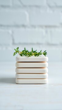 White pot with green plant on stack of books