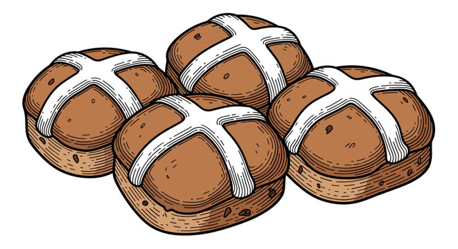 A vector illustration of a pile of sweet hot cross buns