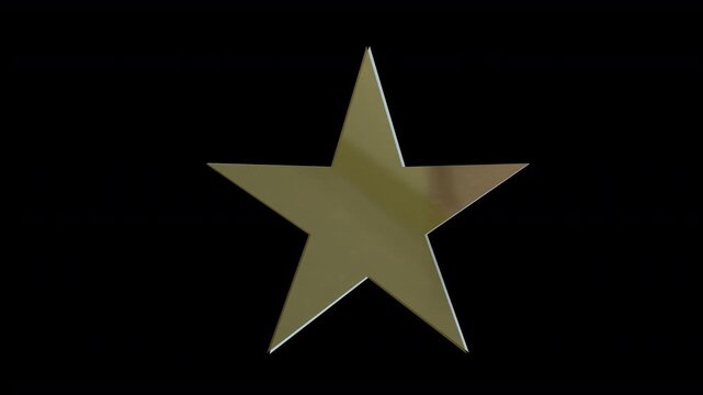 gold metallic rotating  3D star award star shaped trophy with shimmering reflections spinning on its own central axis isolated on a transparent clear background 4K animation