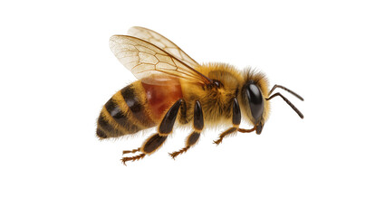 Fuzzy honey bee with striped abdomen wings and antennae, isolated on transparent background © Eoin