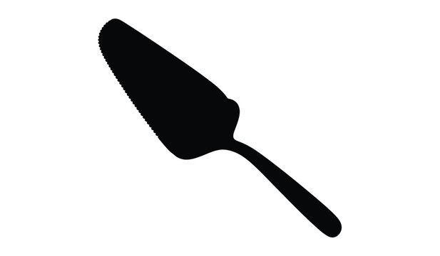 A stark black silhouette depicts a pie server or cake server utensil against a bright white background a minimalist silhouette high quality professional detailed