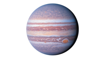 Jupiter planet with swirling bands and Great Red Spot, isolated on transparent background © Eoin