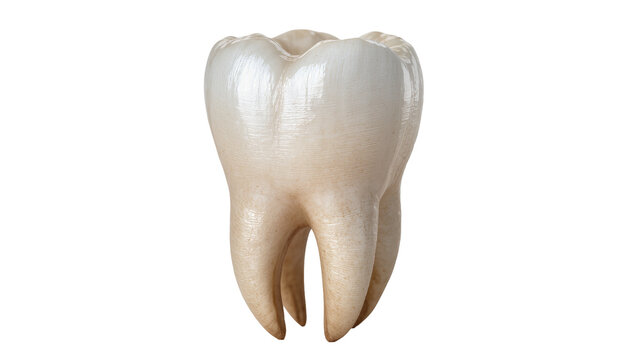 Realistic human molar tooth with roots, isolated on transparent background