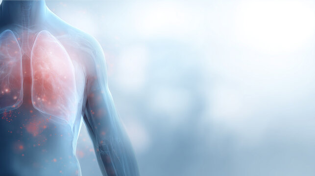 Menschliche Silhouette mit hervorgehobenen Lungen &ndash; Atemwege, Gesundheit, Medizin, Atmung, Anatomie, Therapie, Diagnose, Rauchersch&auml;den Konzept, Copyspace