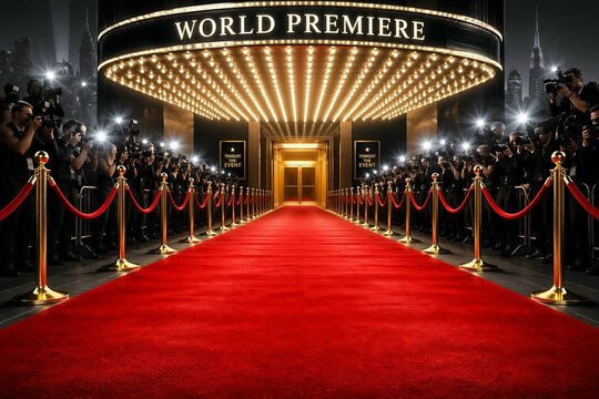 World Premiere Red Carpet Entrance with Paparazzi and Golden Lights