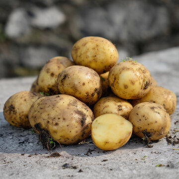 Frische Kartoffeln (Erd&auml;pfel) als Haufen &ndash; bio, naturbelassen, Lebensmittel, Ernte, K&uuml;che, Rohware, isoliert freigestellt auf wei&szlig;em Hintergrund, Copyspace